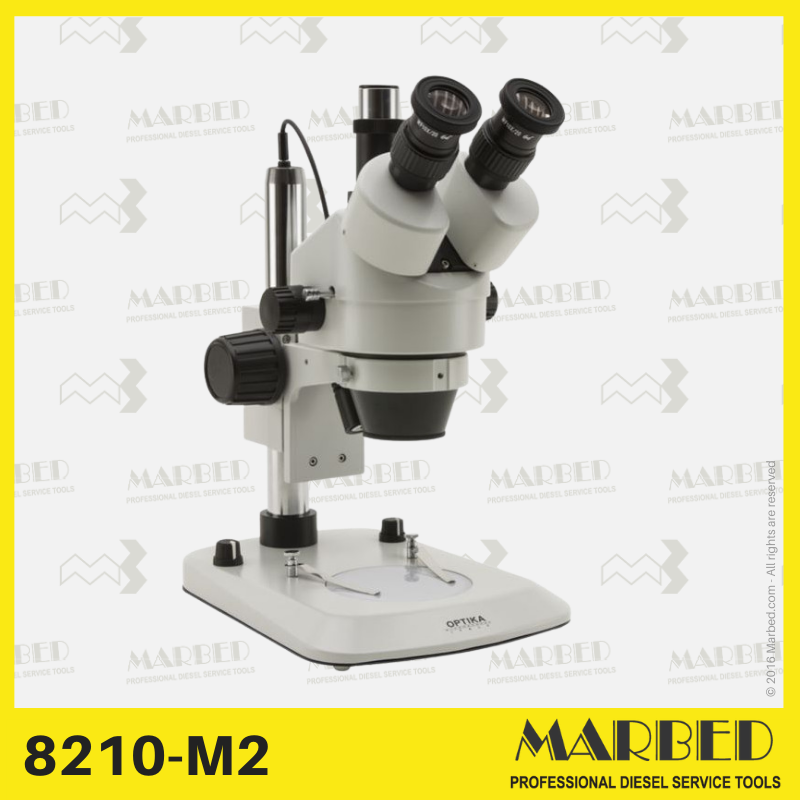 Microscopio completo di coppia di oculari e lente addizionale. Integrato con 2 supporti specifici per alloggiamento funghetto iniettori c/rail.