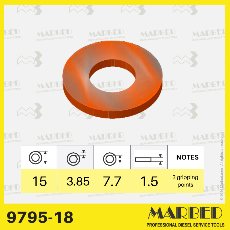 RONDELLE RAME ØE 15, ØI 7.7, ≠ 1.5 con 3 tacche (30x)