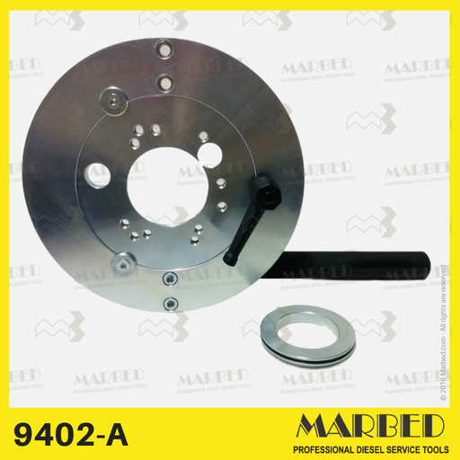 [9402-A] Bracket for assembly / disassembly of flanged mechanical pumps, on the workbench.